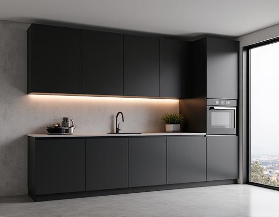 Minimalist kitchen with handleless cabinets in Newtown